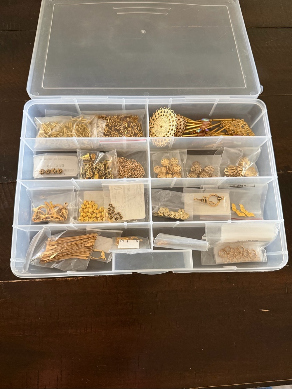 Beads - Variety of gold colored beads and findings